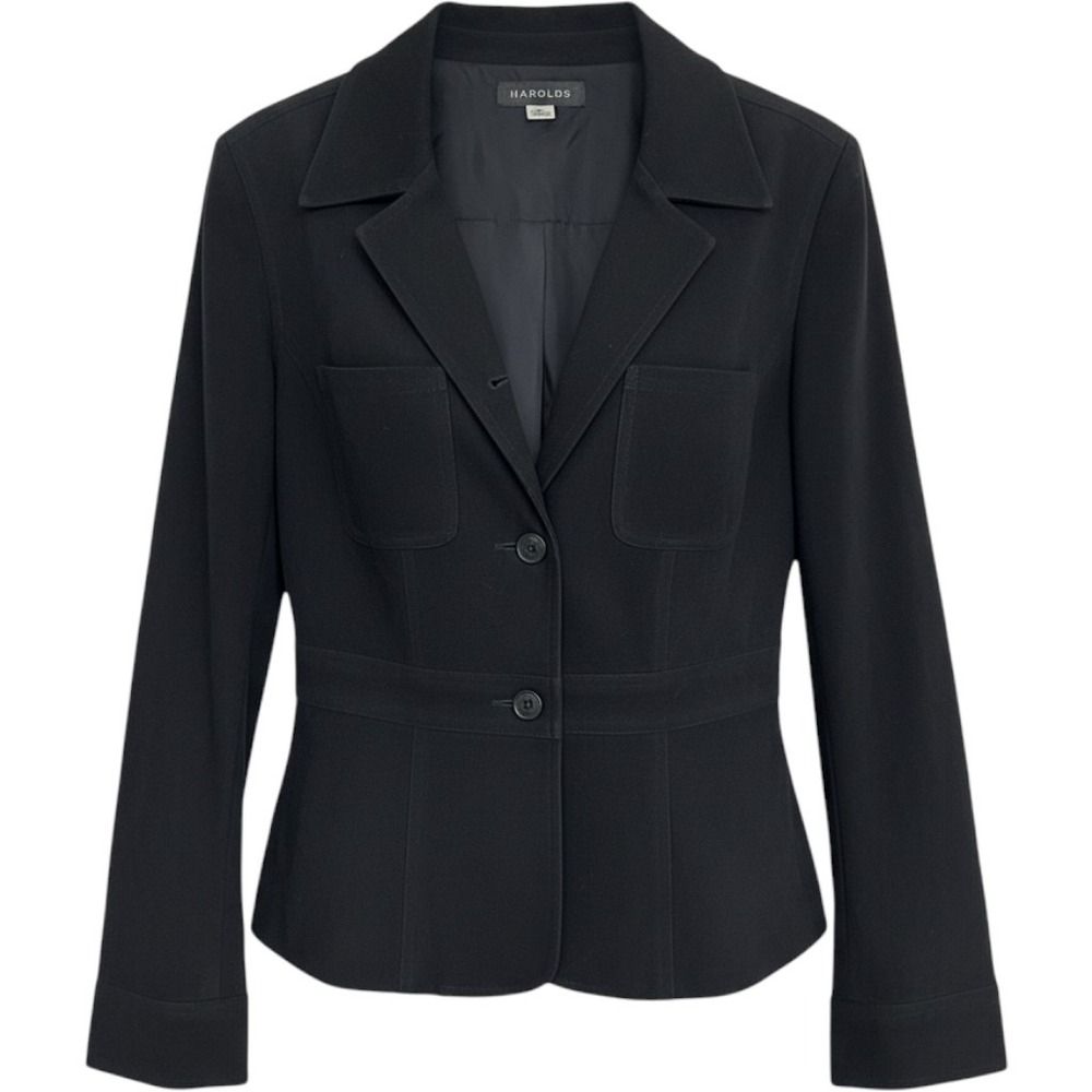 Harolds Womens Black Button Down Blazer Jacket Small Faux Suede Feel Tailored
